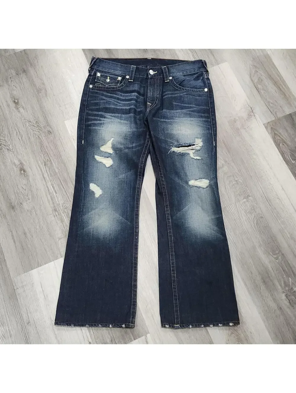 True Religion Bootcut Dark Wash Baggy Wide Loose Skate Distressed 34(37x30)